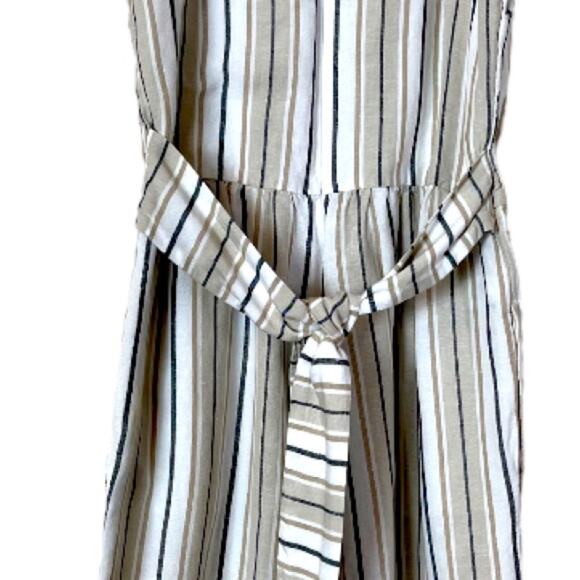 LOFT Jumpsuit Wide Leg Crop Sleeveless Pockets Linen Blend Stripe Women’s Sz 4 - Picture 8 of 11